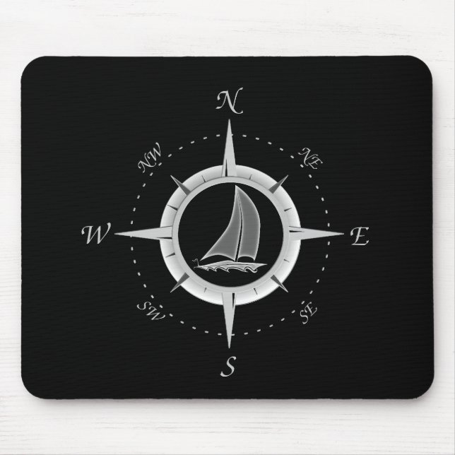 Sailboat And Compass Rose Mouse Pad (Front)