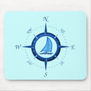 Sailboat And Compass Rose Mouse Pad