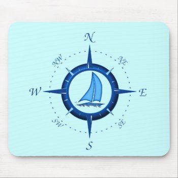 Sailboat And Compass Rose Mouse Pad by BailOutIsland at Zazzle