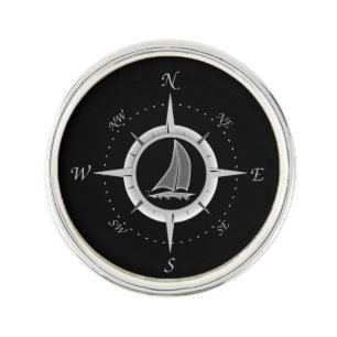 Sailboat And Compass Rose Pin
