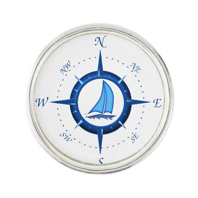 Sailboat And Compass Rose Pin (Front)