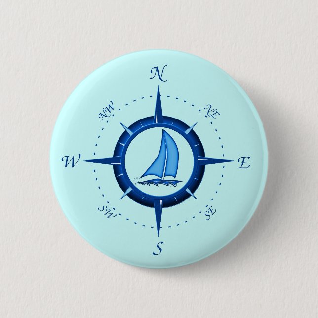 Sailboat And Compass Rose Pinback Button (Front)
