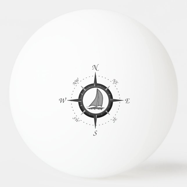 Sailboat And Compass Rose Ping-Pong Ball (Front)