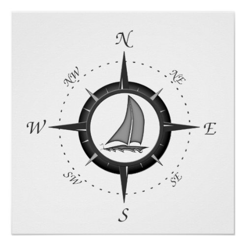 Sailboat And Compass Rose Poster