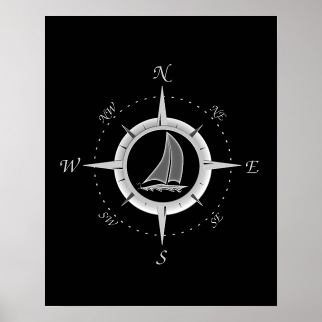 Sailboat And Compass Rose Poster (Front)