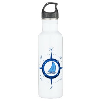 Sailboat And Compass Rose Stainless Steel Water Bottle by BailOutIsland at Zazzle