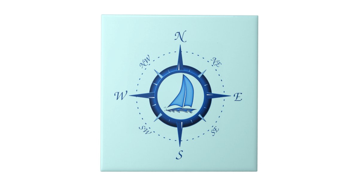 Sailboat And Compass Rose Tile | Zazzle
