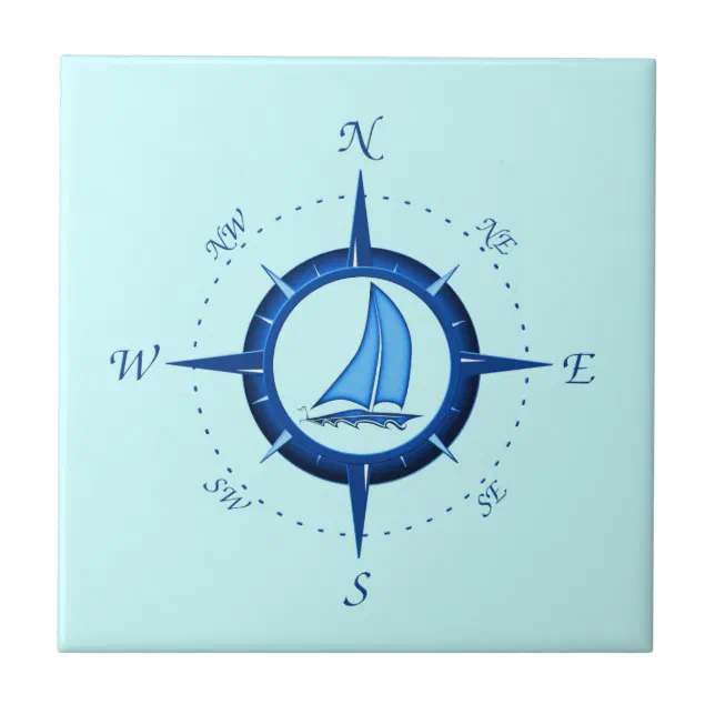 Sailboat And Compass Rose Tile | Zazzle