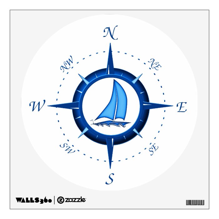 Sailboat And Compass Rose Wall Decal