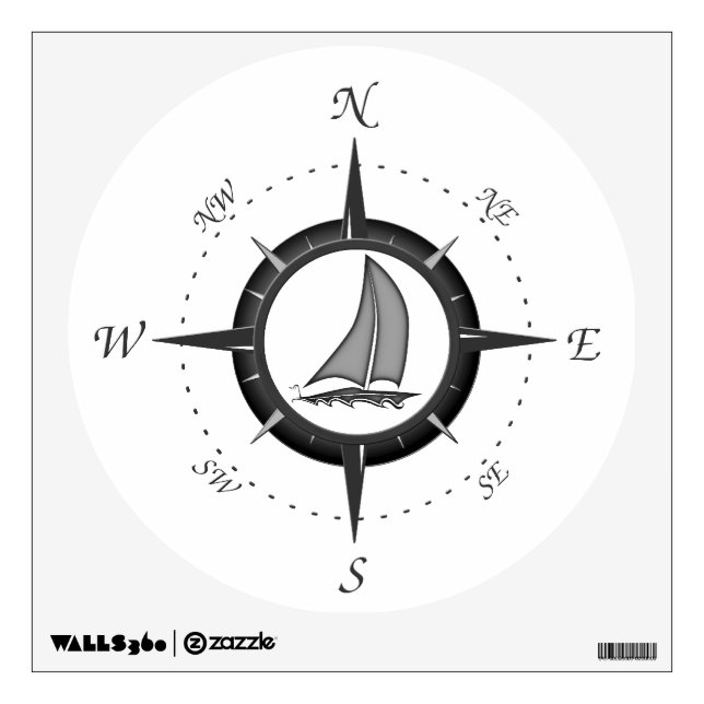 Sailboat And Compass Rose Wall Sticker (Front)