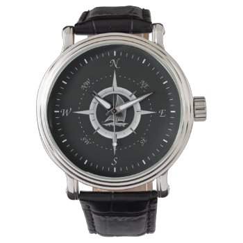 Sailboat And Compass Rose Watch by BailOutIsland at Zazzle