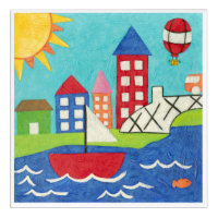 Sailboat and Hot Air Balloon with Cityscape