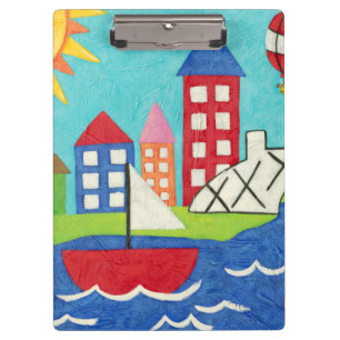 Sailboat and Hot Air Balloon with Cityscape Clipboard