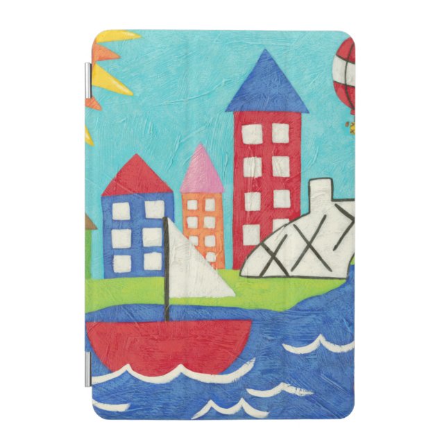 Sailboat and Hot Air Balloon with Cityscape iPad Mini Cover (Front)
