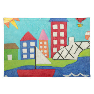 Sailboat and Hot Air Balloon with Cityscape Placemat