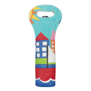 Sailboat and Hot Air Balloon with Cityscape Wine Bag