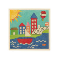 Sailboat and Hot Air Balloon with Cityscape