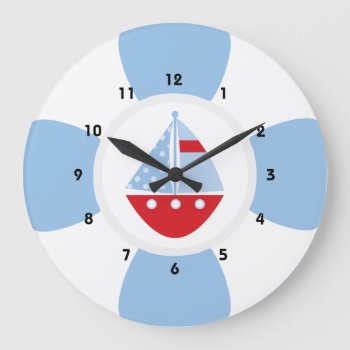 Sailboat And Life Ring Large Clock by kitandkaboodle at Zazzle
