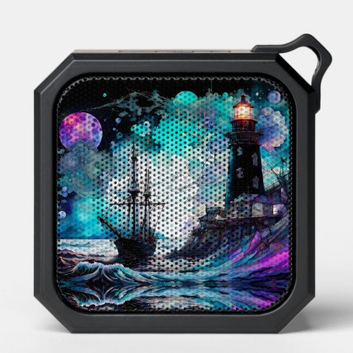 Sailboat and lighthouse on stormy seas bluetooth speaker