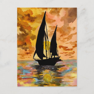 Sailboat and Ocean Sunset Postcard