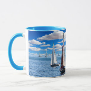 Sailboat and Ocean View Blue Coffee Mug
