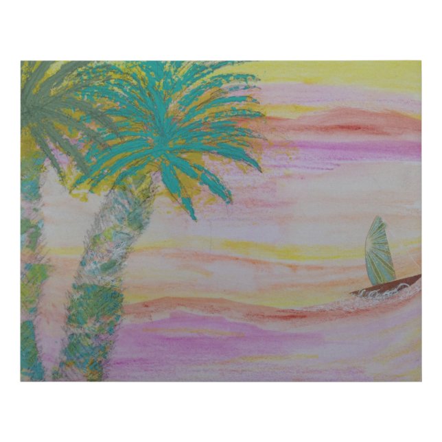 Sailboat and Palm Trees Faux Canvas Print (Front)