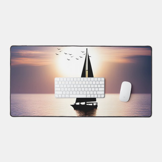 Sailboat and Seagull Sunset Scene Desk Mat (Keyboard & Mouse)