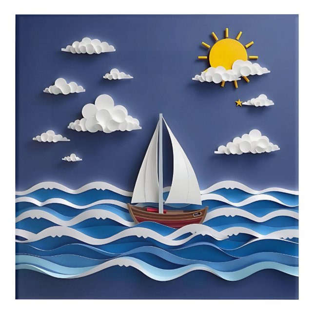 Sailboat and Sunshine | Paper Quilling  Acrylic Print (Front)