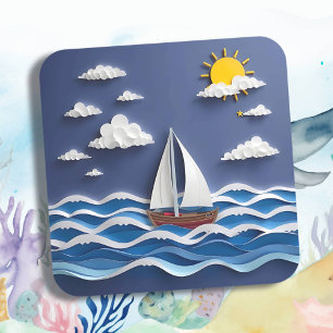 Sailboat and Sunshine Paper Quilling Square Sticker