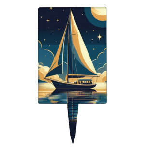 Sailboat at night cake topper