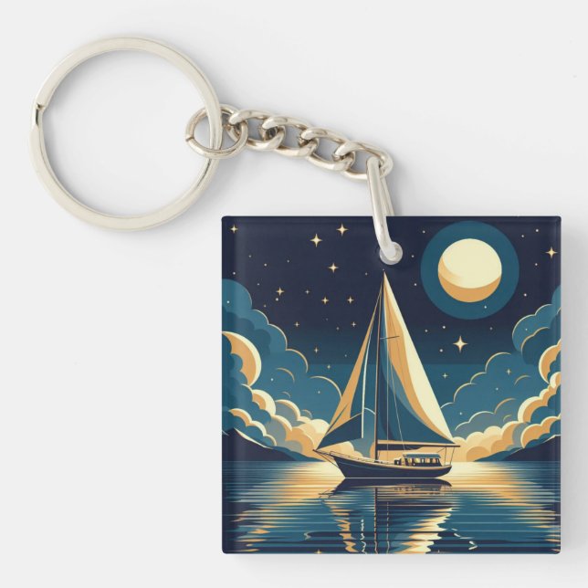 Sailboat at night keychain (Front)