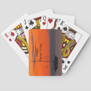 Sailboat at Orange Sunset Happy Father's Day Poker Cards