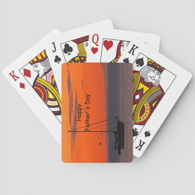 Sailboat at Orange Sunset Happy Father's Day Poker Cards (Back)