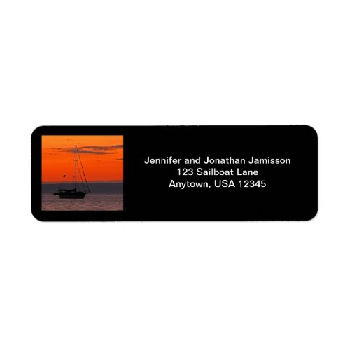 Sailboat at Orange Sunset Sky Return Address Label
