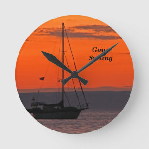 Sailboat at Orange Sunset, Small Square or  Round Clock