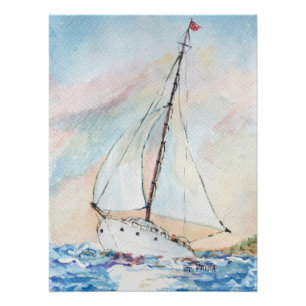 Sailboat at Sea Fine Art Watercolor Painting Poster