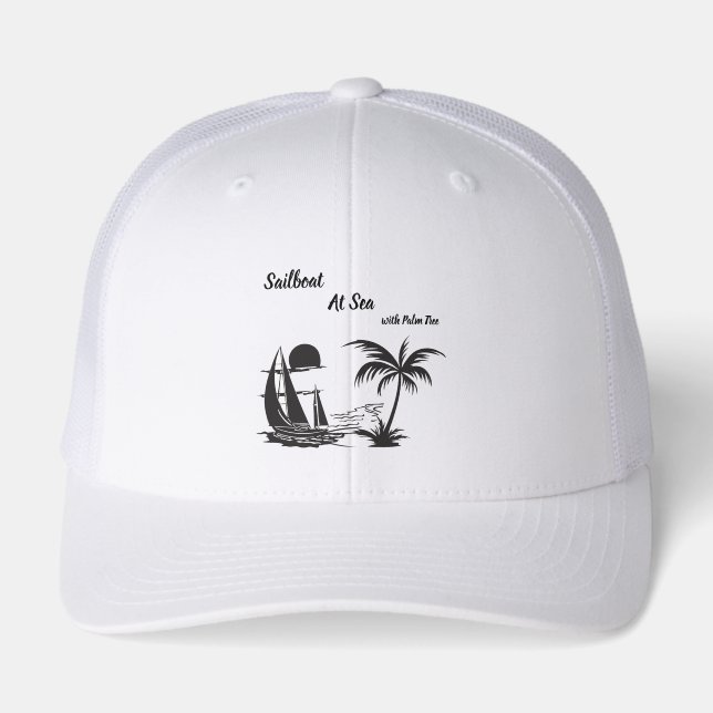 Sailboat at Sea with Palm Tree – Tropical Beach (Front)