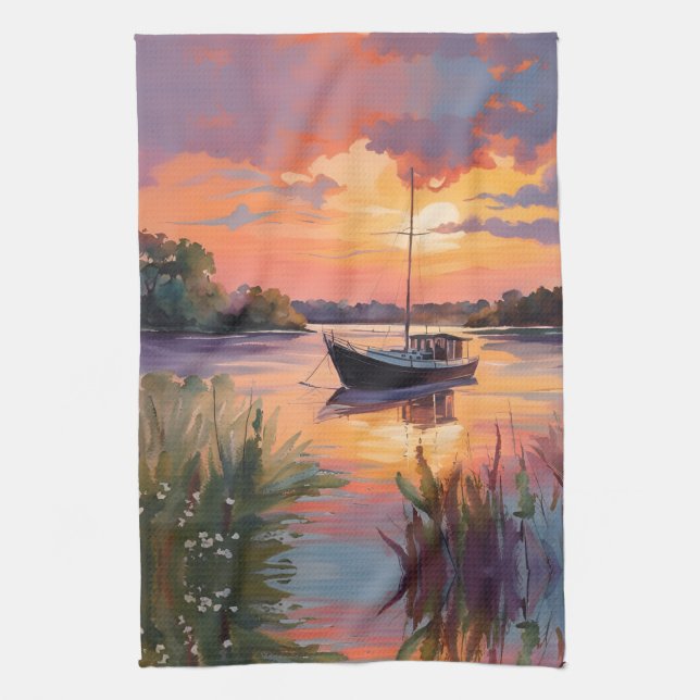 Sailboat at Sunrise  Kitchen Towel (Vertical)
