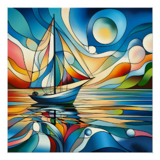 Sailboat at sunrise poster