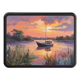 Sailboat at Sunrise Watercolor Art