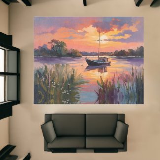 Sailboat at Sunrise Watercolor Art