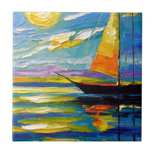 Sailboat at sunset ceramic tile