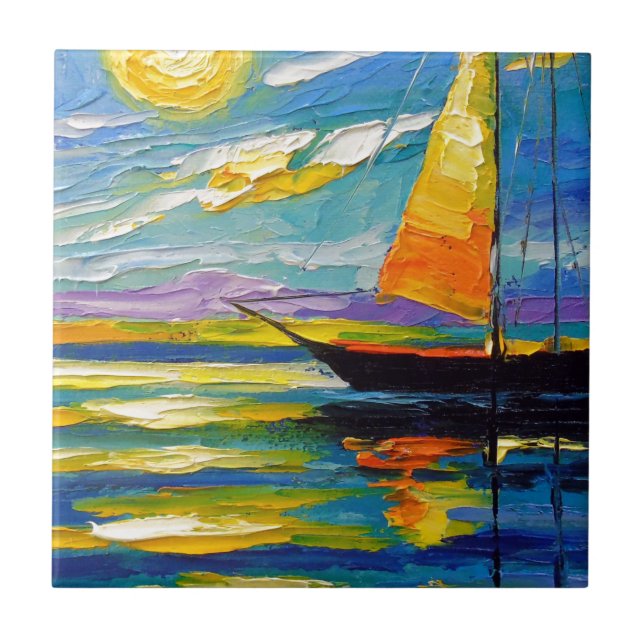 Sailboat at sunset ceramic tile (Front)