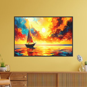 Sailboat at Sunset Colorful Abstract Art Canvas Print