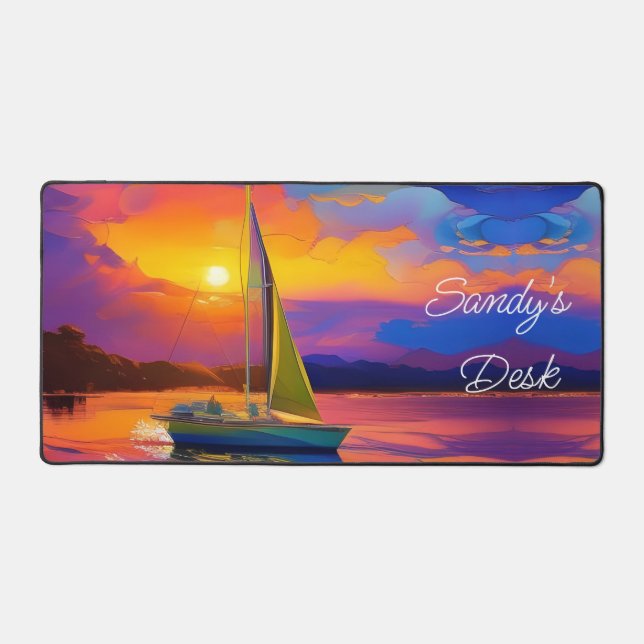 Sailboat at Sunset Desk Mat (Front)