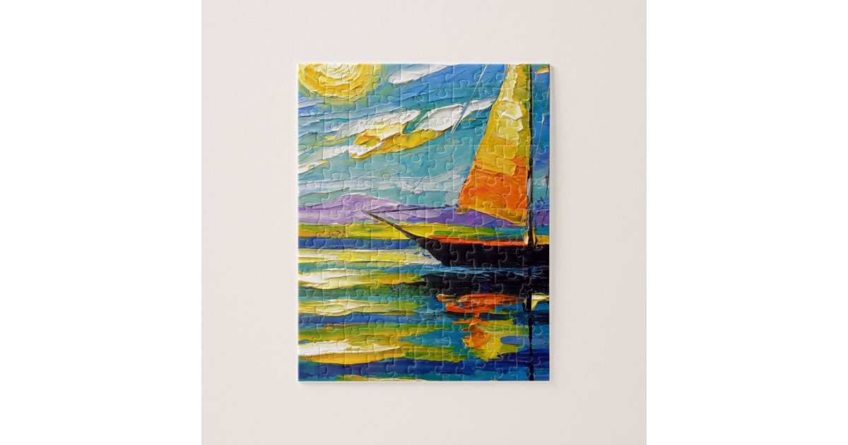 Sailboat at sunset jigsaw puzzle | Zazzle