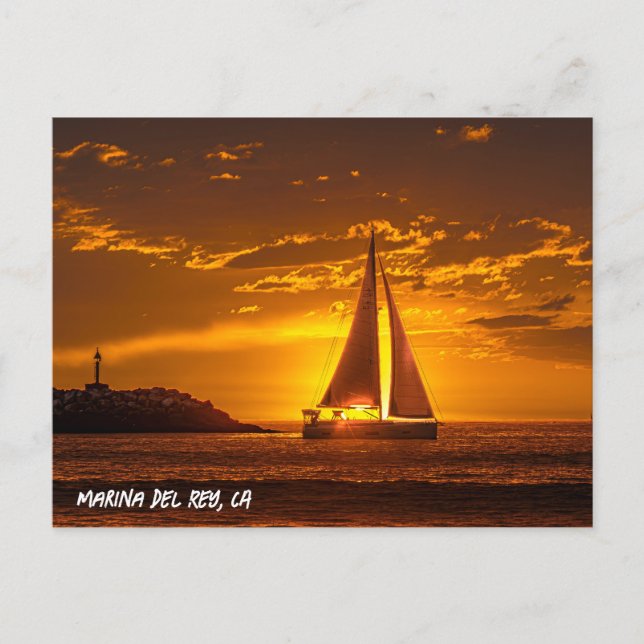 Sailboat at Sunset - Marina Del Rey, CA Postcard (Front)