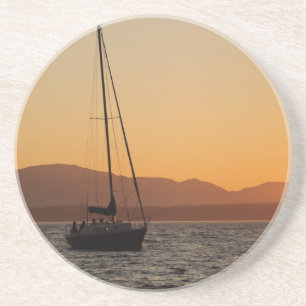 Sailboat At Sunset On The Puget Sound Sandstone Coaster