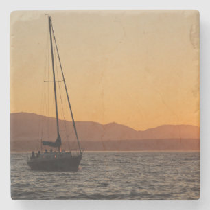 Sailboat At Sunset On The Puget Sound Stone Coaster