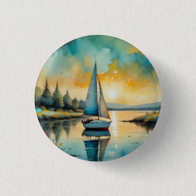 sailboat at sunset painting button (Front)